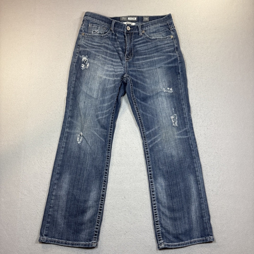 BKE Tyler Boot Leg Jeans Men's 34R Blue Stretch Blue Denim Boot Cut Distressed